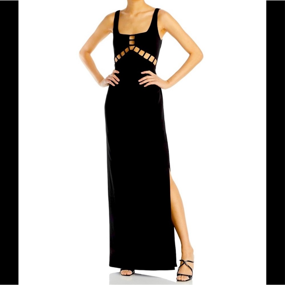 Aidan Mattox cage front black gown